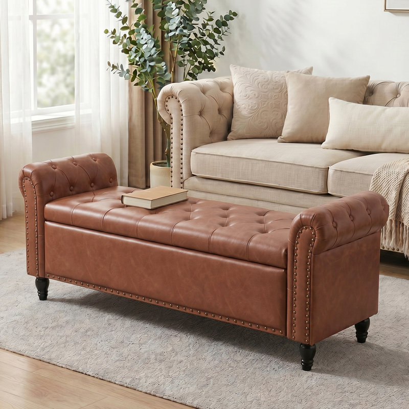Banc de chambre à coucher avec rangement, Brun, H 22 po x l 65,4 po x P 20 po