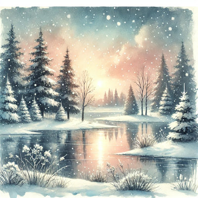 Whispering Pines: Snow-Covered Twilight Canvas Art