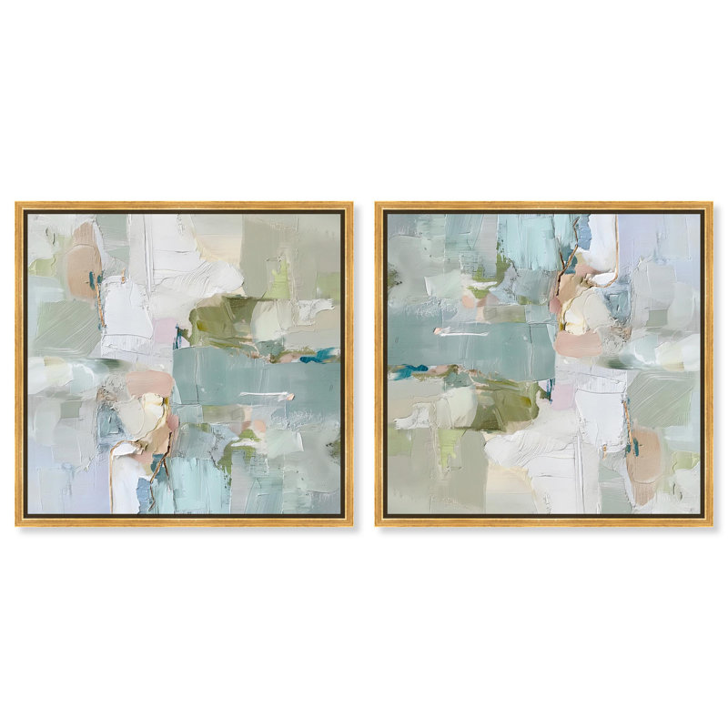 «Jade Sweep I Set Canvas Modern Trendy Art» par Art Remedy, H 17 po x l 17 po, Cadre doré