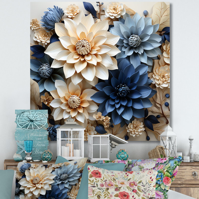 «White and Blue Dahlia Symphony I», reproduction sur toile, Toile tendue, H 36 po x l 36 po x P 1,5 po