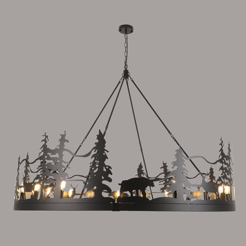 Lustre noir en roue de chariot de style campagnard, lumière d'îlot rustique 20 lumières, luminaire suspendu pour vestibule de salon Western Dinning