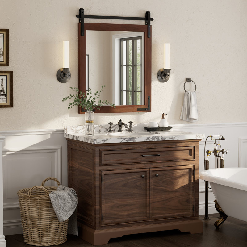 Miroir mural Amara Rustic Farmhouse, 36 po x 30 po; Verticale, Brun