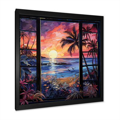 «Tropical Coastal Windows View Sunset II» - art mural fenêtres côtières