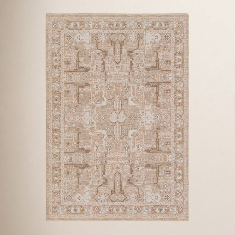 Tapis oriental en polyester / polypropylène tissé à la machine Kerin - beige / crème, Rectangle 9 pi x 12 pi