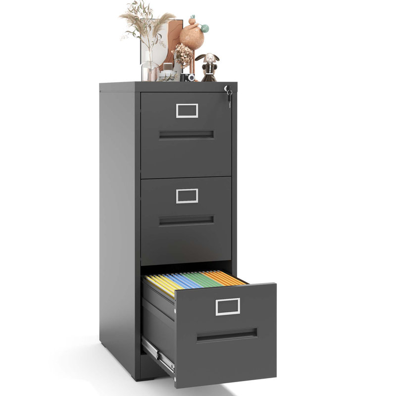 Makeace 15.2"W 3-Drawer Locking Metal Vertical File Cabinet - Heavy-Duty Home Office Storage with Label Holders for A4/Letter/Legal/F4
