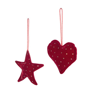 Star and Heart Hanging Ornament - Set of 2 - 5.5"