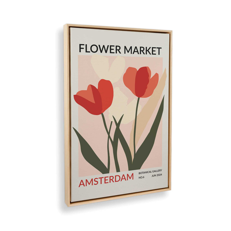Amsterdam Flower Market II, H 12,75 po x l 8,75 po, Cadre américain en érable flottant
