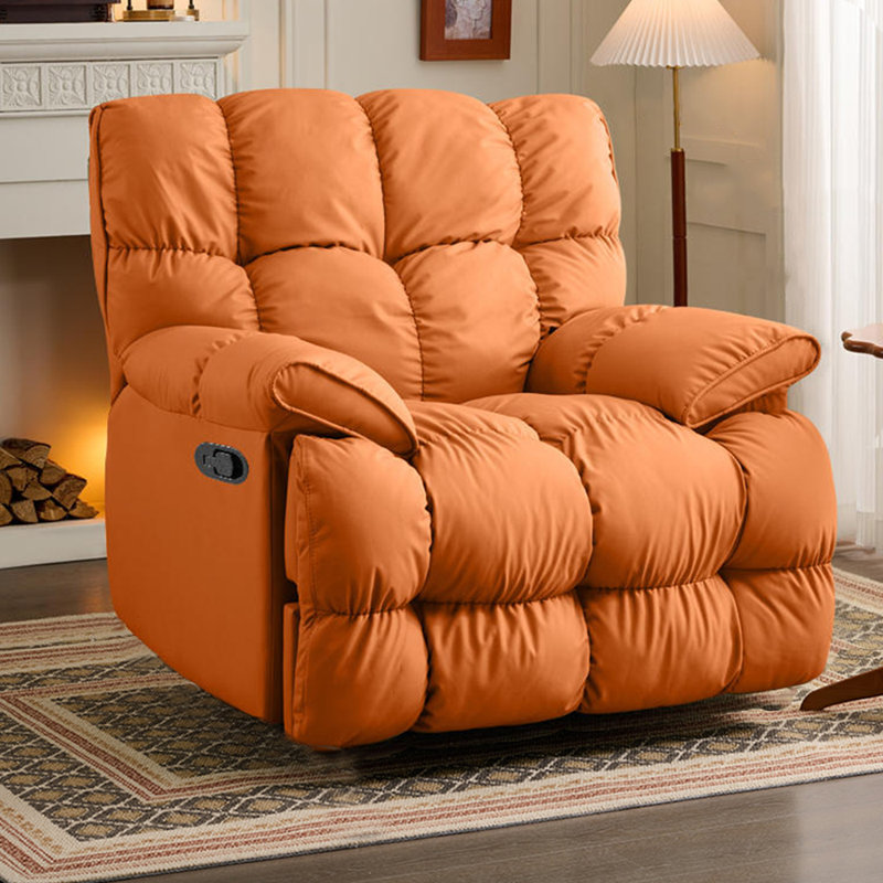 Ellease Faux Leather Recliner, Orange Faux Leather