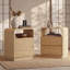 Table de chevet 3 tiroirs l 21,6 po avec station de charge, armoire de chevet cannelée de ferme pour chambre à coucher, profil profilé incurvé-218182487
