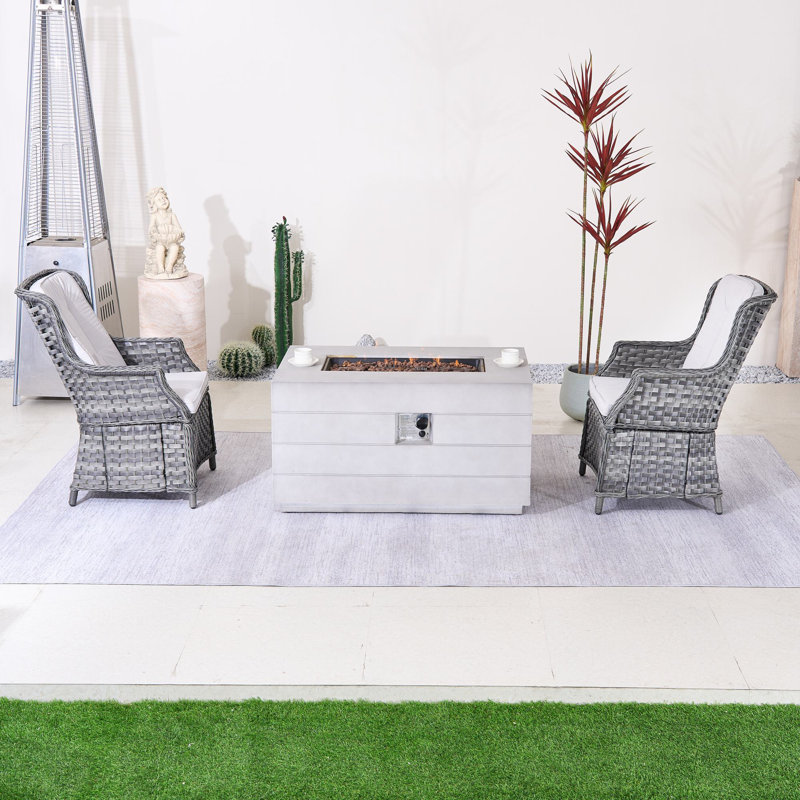 Ensemble de conversation d'extérieur 2 personnes avec foyer, Gris blanc, Gris