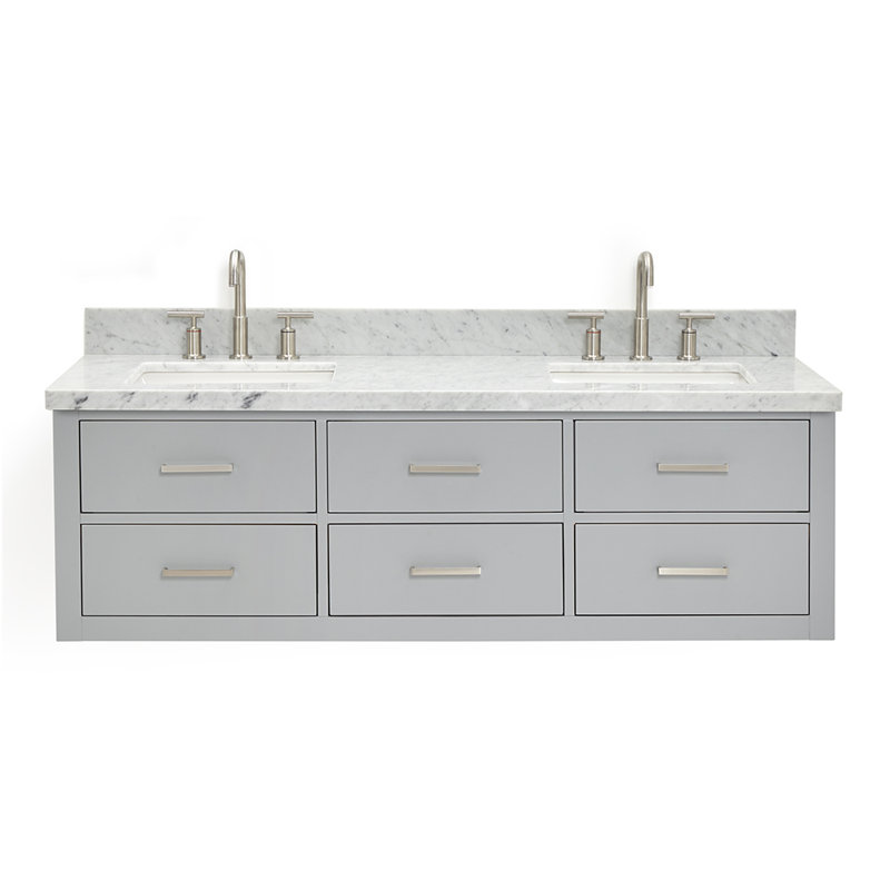73'' W Double Vanity, Gray, Brushed Nickel, 61"