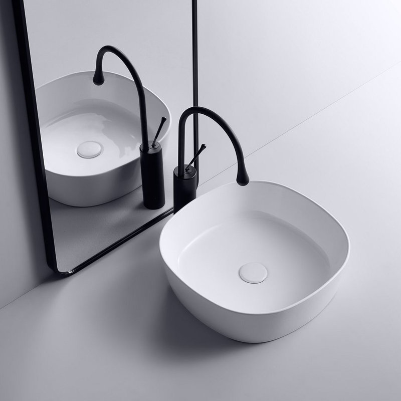 Lavabo de salle de bain vasque carré en porcelaine vitrifiée avec drain escamotable L 17 po x l 17 po