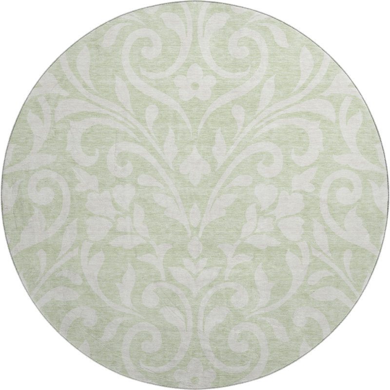 Premium Machine Washable Prisco Aloe Rug, Round 8'