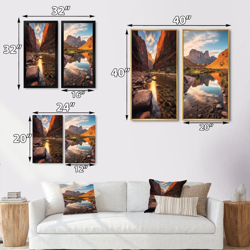 2 pièces sur toile - Parc national de Big Bend And Zion, Cadre noir, H 32 po x l 32 po