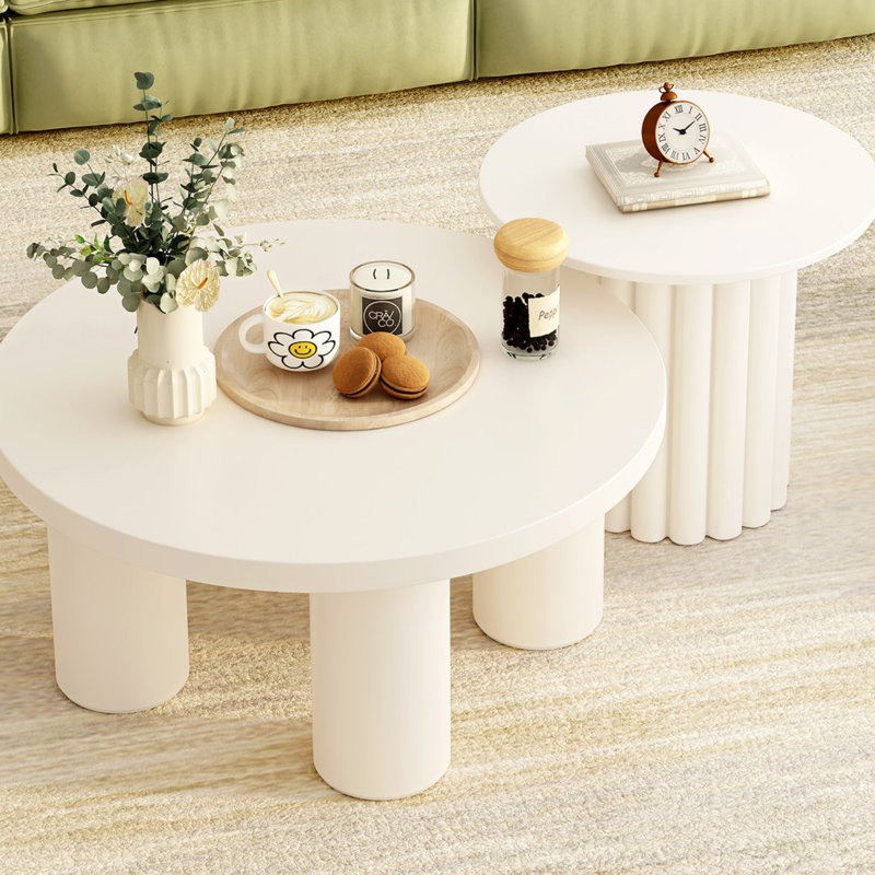 Ensemble de 2 tables basses modernes avec pieds cylindriques et 1 table de bout Modern