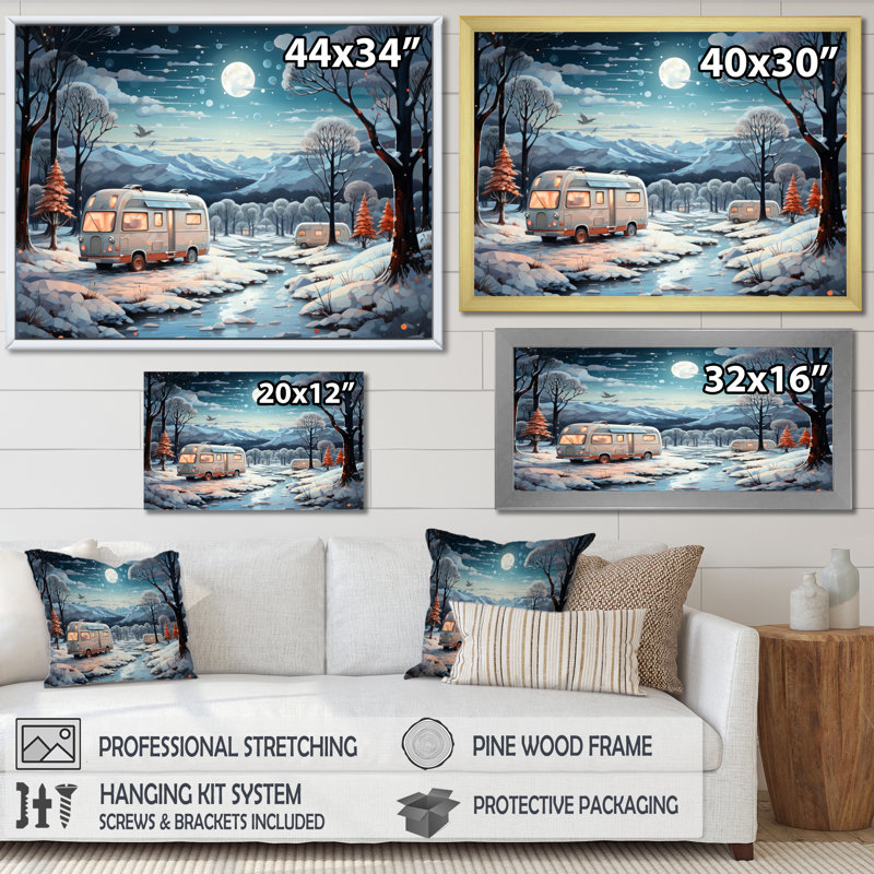 «Campingtravel Winters Whisper V», reproduction sur toile, H 30 po x l 40 po x P 1,5 po, Cadre simple blanc