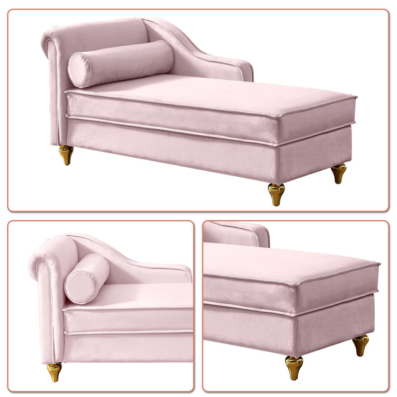Chaise longue en velours Kelei, Rose
