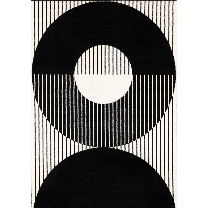 Fresno Black White Contrasting Modern Area Rug, Rectangle 6'7" x 9'7"
