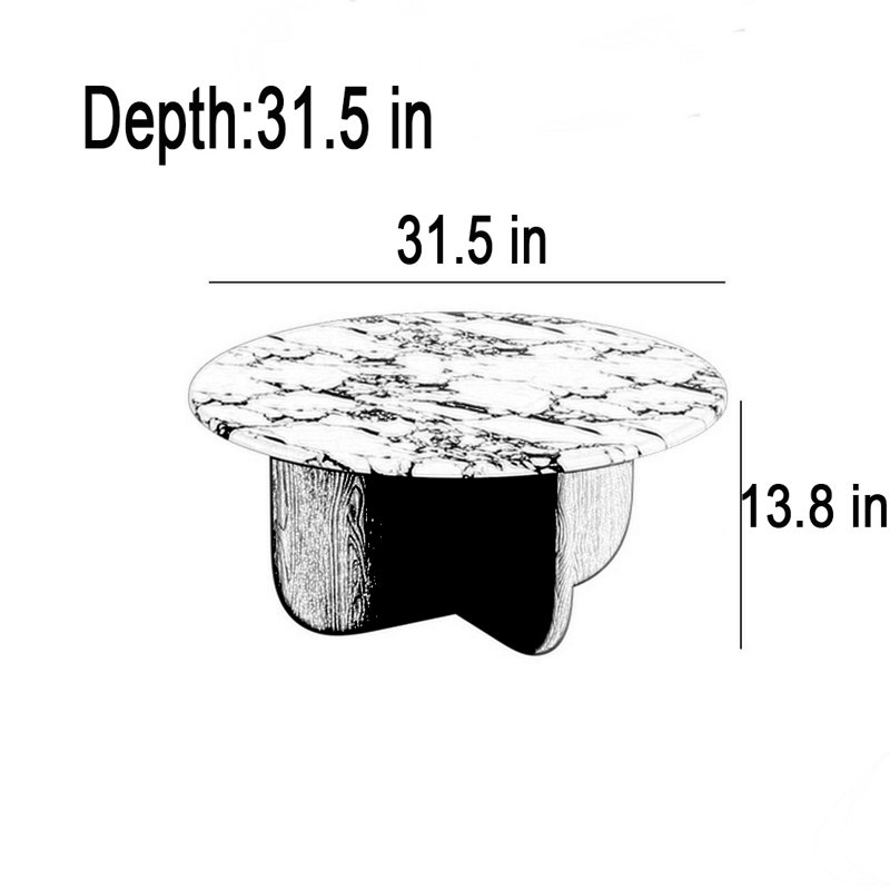 Table basse ronde en marbre crème, H 13,8 po x L 31,5 po x l 31,5 po, Noir