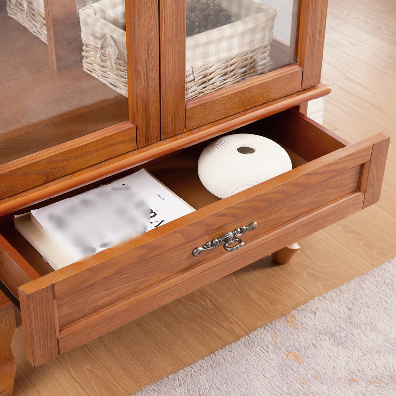 Armoire moderne en chêne avec tablettes lumineuses - 2 portes, 1 tiroir, tiroir à vin lumineux en chêne réglable