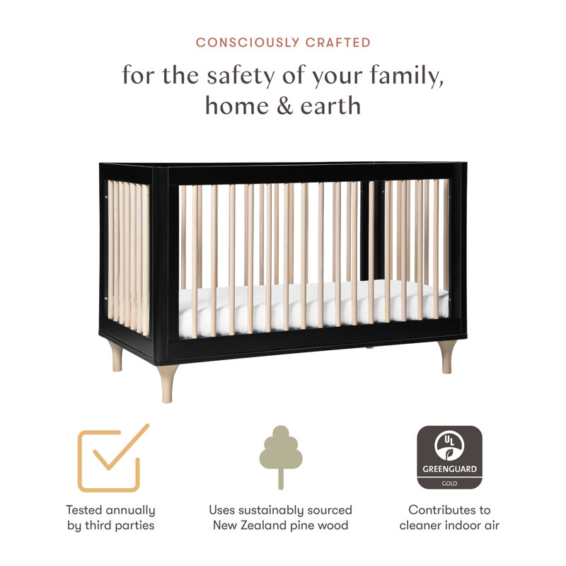 Lolly 3-in-1 Convertible Crib, Black/Washed Natural