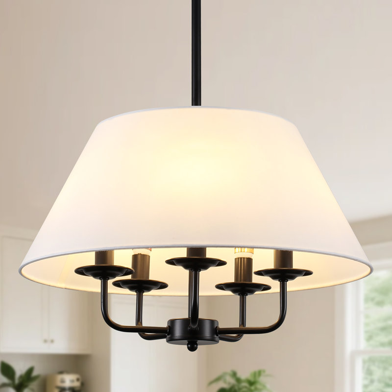 5 - Light Dimmable Cone Chandelier Candle-Style Fabric Shade Pendant Ceiling Light Fixture For Dining Room Living Room Kitchen Island