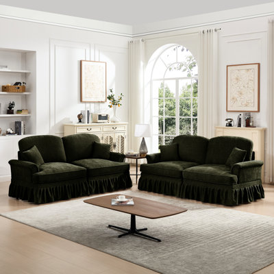 2 Seater And With Removable Skirts, Flower - Shaped Backrests, Soft Chenille Fabric For A Warm Ambiance Piece Living Room In , Featuring Ruffles, Spindle Legs, High Density Foam Padding