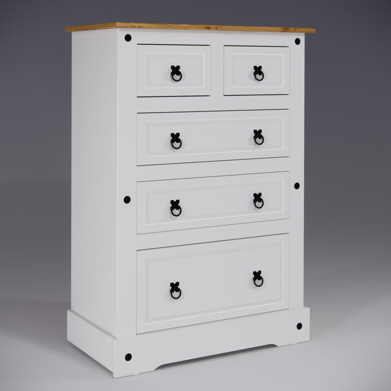 Commode à 5 tiroirs Enye Farmhouse, White / Brown MDF