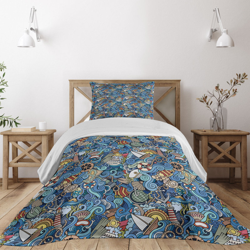 Hypnotic Coastal Polyester Coverlet, Twin Bedspread + 1 Sham