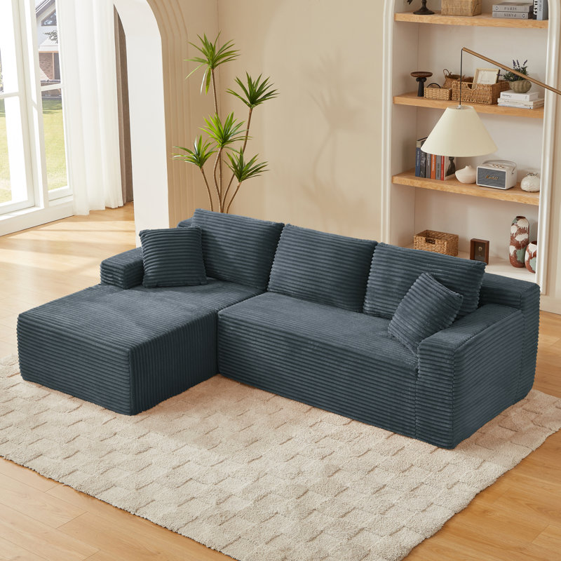 Space-saving Corduroy Sectionals, Dark Grey Comfort For Modern Living
