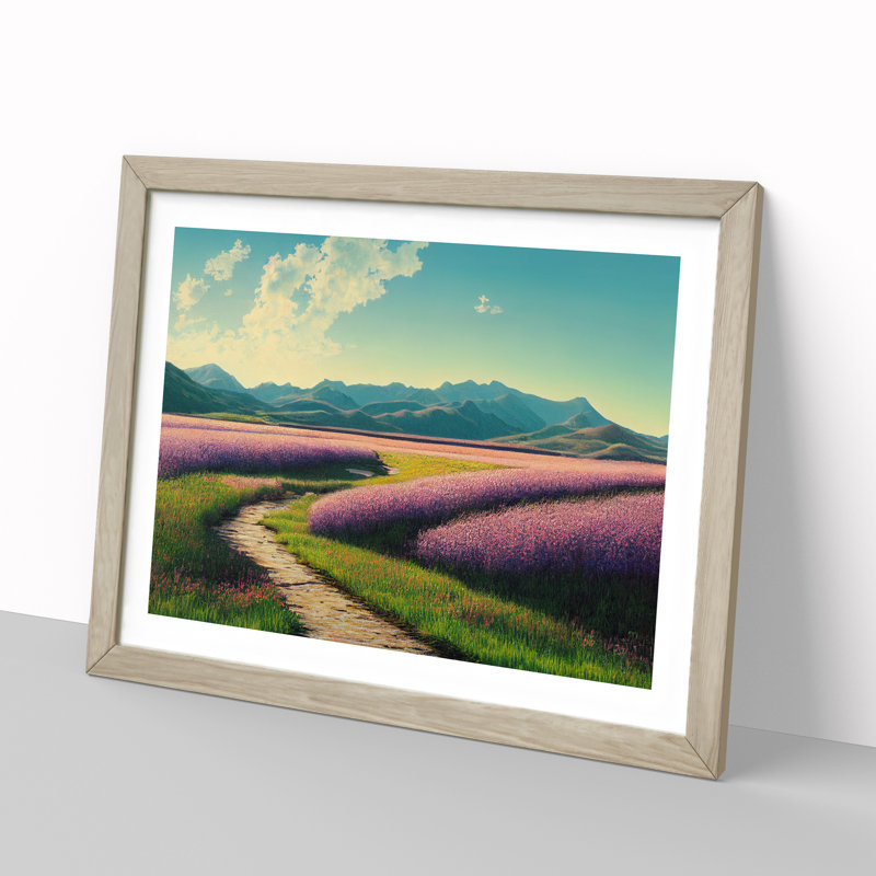 Spring Meadow Scene - Single Picture Frame Print, Oak, 25cm H x 34cm W x 2cm D