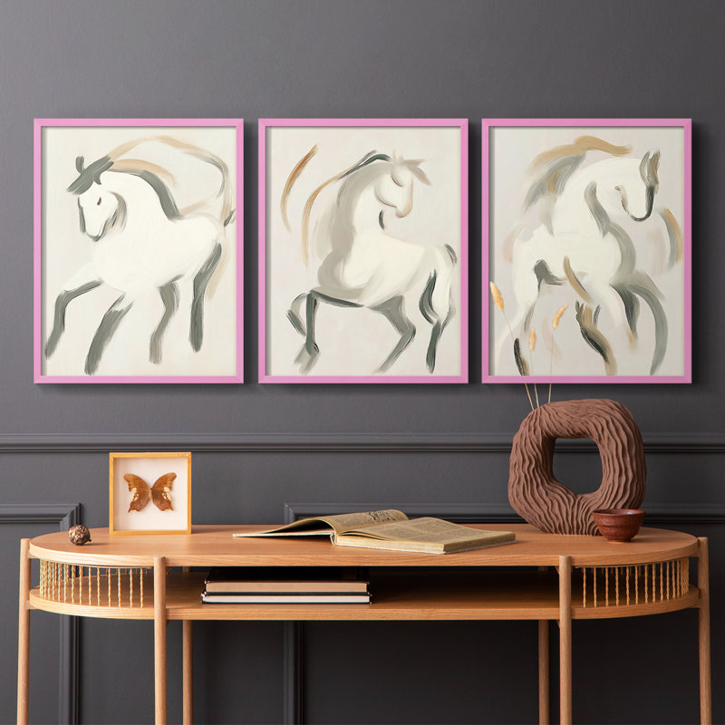 Equine  Series  CXVI  -Set Of 3 Framed Giclee Prints -Ready to Hang, 28" H x 22" W, White