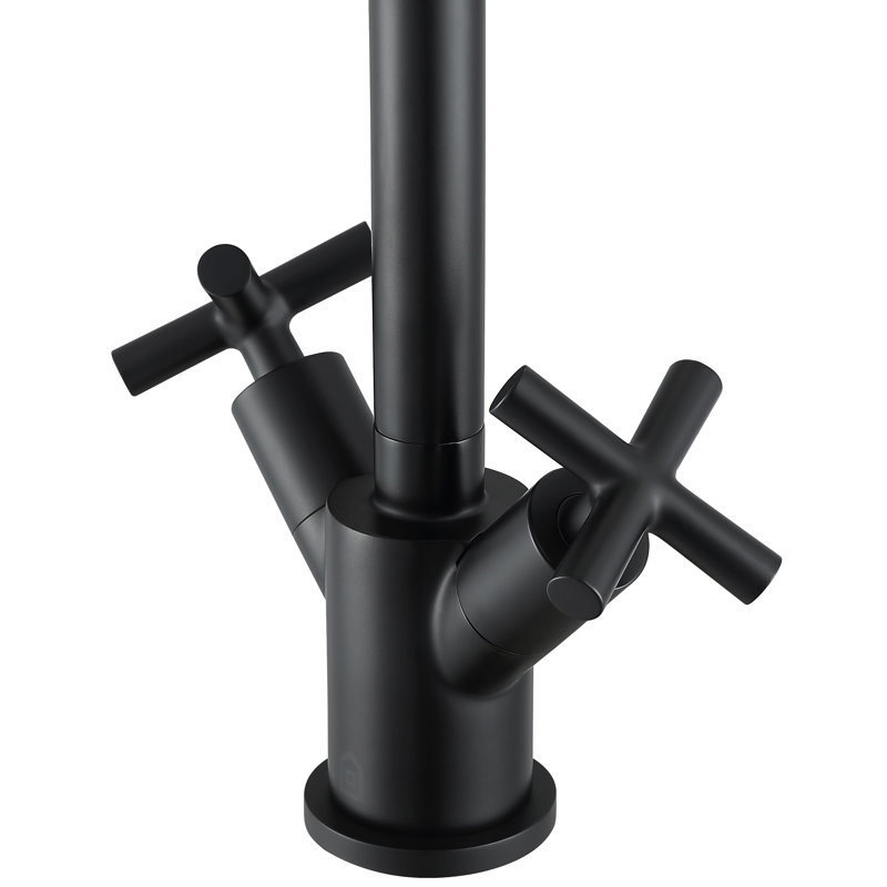 Ancona Ava Series Single Hole Cross Handle Bathroom Faucet, Matte Black