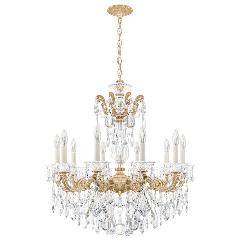 La Scala 10 Light 28in x 29.5in Chandelier in Etruscan Gold with Clear Radiance Crystals, Czech, Parchment Gold