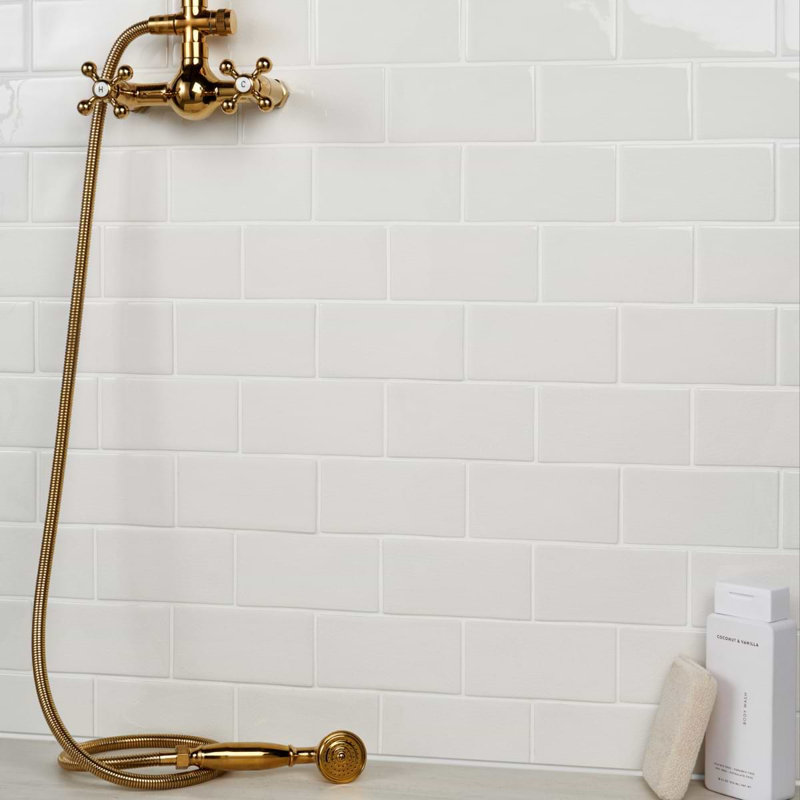 Nabi Subway 3x6 Crackled Glossy Glass Tile, Glacier White