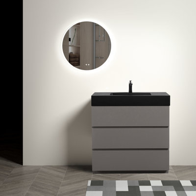 Meuble-lavabo gris de 36 po avec lavabo - conception moderne, grand espace de rangement tendance, rangement spacieux, couloir silencieux