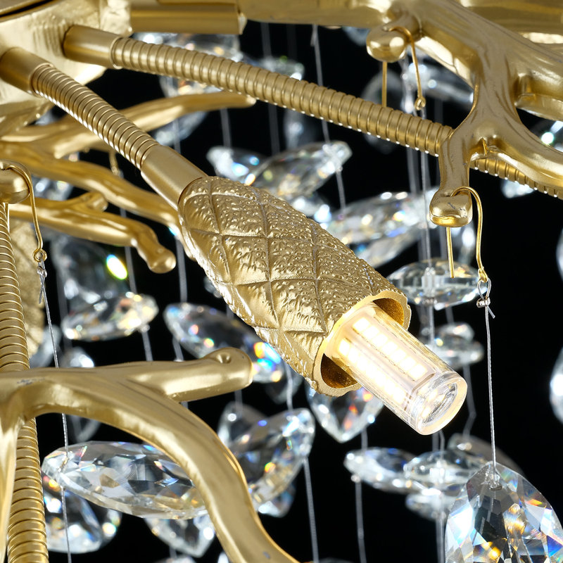 Dimmable Modern Tree Branch Crystal Chandelier For Dining Room, Gold, 19.68" H x 39.3" W x 39.3" D