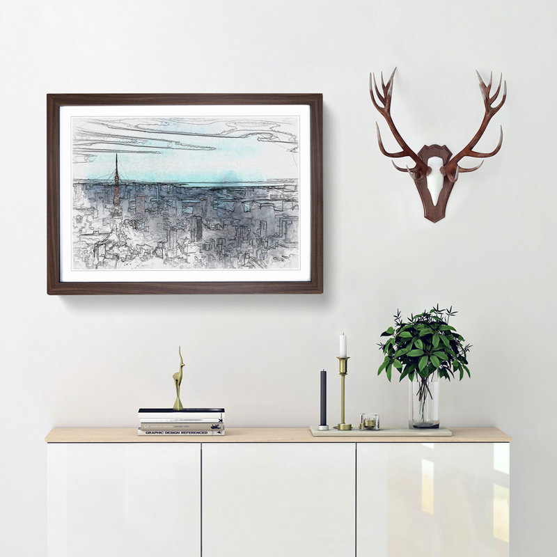 Tokyo Tower & Japan Skyline in Abstract - Picture Frame Graphic Art Print, Walnut, 50cm H x 76cm W x 2cm D