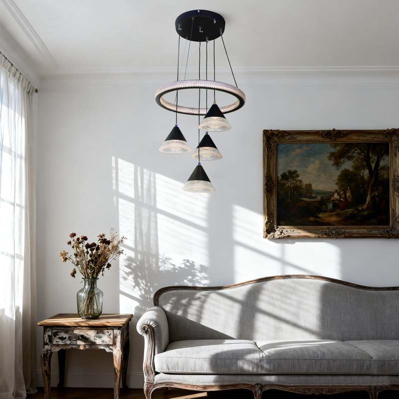 Luminaire suspendu moderne à 4 lumières à DEL, 3 couleurs, chaîne réglable pour salle à manger, salon, chambre à coucher