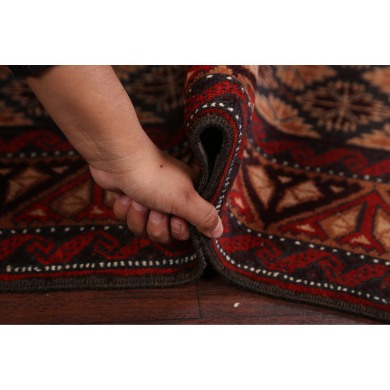 Tapis décoratif en laine de conception unique 3 pi 1 po x 6 pi noué à la main New Age Balouch