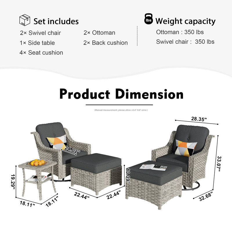 2 - Person Outdoor Seating Group With Cushions, Black