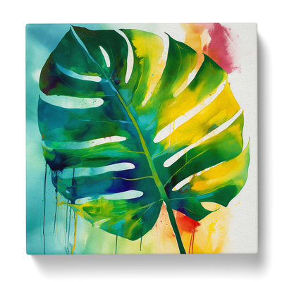 Tropical Leaf Gestural Art No.2 - Wrapped Canvas - Framed Print