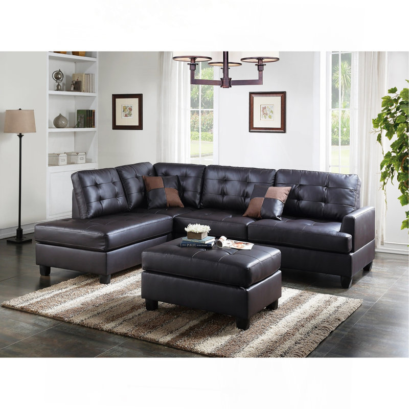 Canapé modulaire contemporain capitonné 3 pièces, Gris, 35" H X 102" W x 75" D
