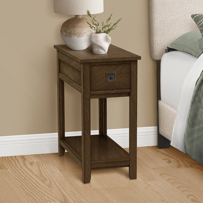 Table d'appoint, table de bout, table d'appoint, table de chevet, chambre à coucher, étroit, tiroir de rangement, placage brun