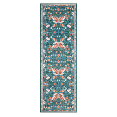 Farmhouse Floral Machine Washable Rug with Non Slip TPR Backing Soft Thin Foldable Mat Botanical Butterfly Printed Carpet Low Pile Non Shedding Carpet