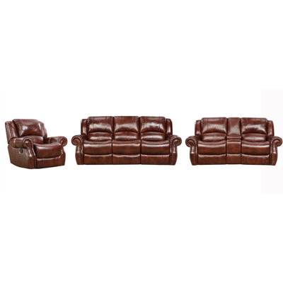 Aspen 100% Genuine Leather 3-PC Set: Double-Reclining Sofa And Gliding Console Loveseat, Plus Rocker/Recliner Chair, Oxblood -  Red Barrel Studio®, EA5E16FCD3FA4CEE85CEC4FFEBBB9713