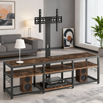 Meuble télé 71 pouces avec support et prises de courant, centre de divertissement avec tablettes de rangement ouvertes, support télé réglable en hauteur jusqu'à 80 pouces, cadre en bois et métal pour le salon