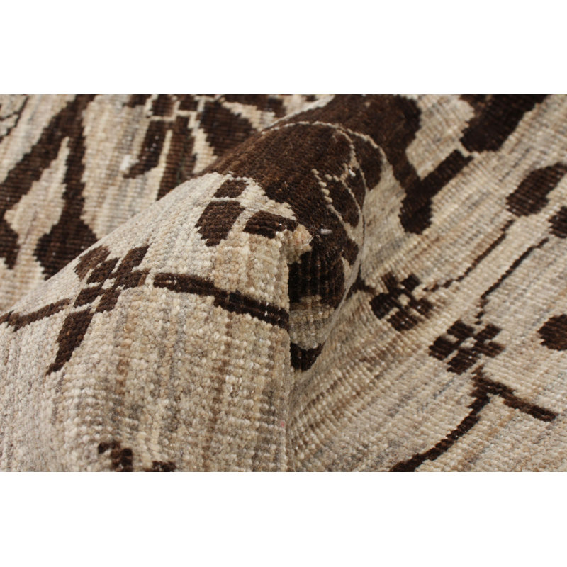 Tapis unique en laine noué à la main kaki de style nouvel âge de 20 pi 5 po x 7 pi 9 po kaki
