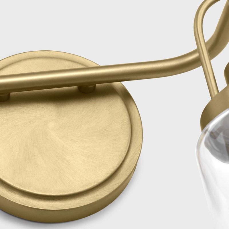 Anders Bathroom Bedroom Wall Fixture With Clear Shade, 10.5" H x 14" W x 6.75" D, Satin Brass, 2 Lights