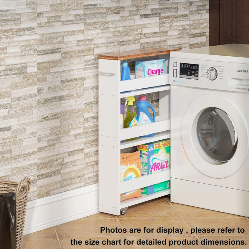 4 Tier White Slim Storage Cart With Handle, Slide Out Sto...